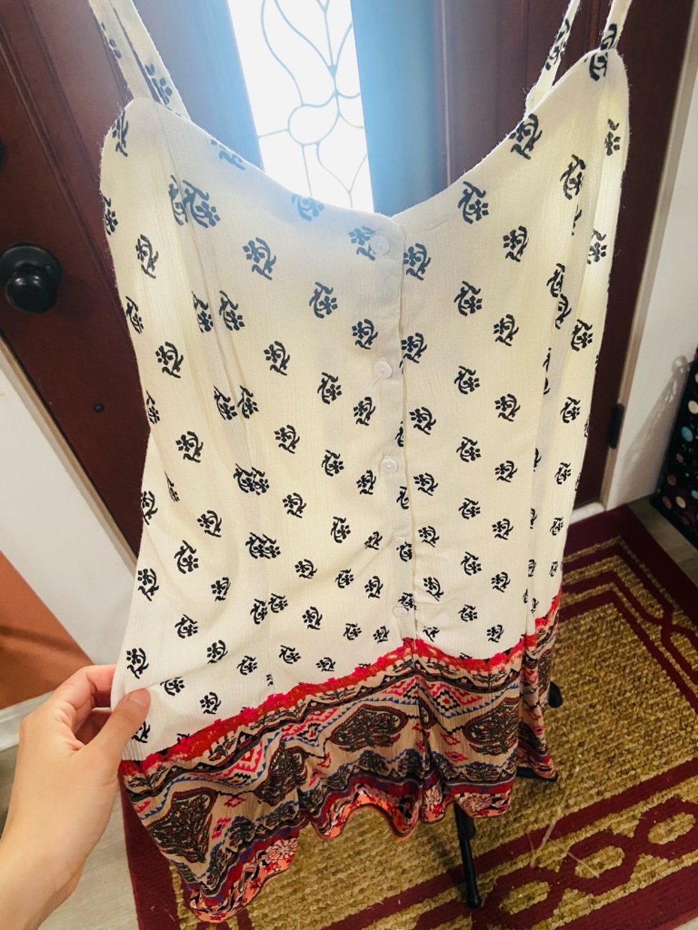 Cream Romper Dress with Bohemian Print